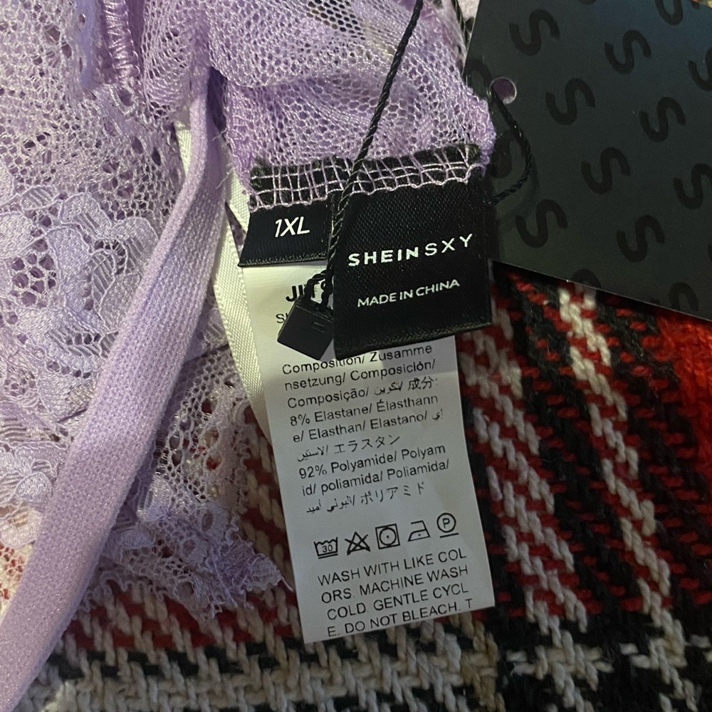 NWT shein sky plus lilac purple shoulder tie ruffle hem sheer crop top - 1X, 14 - Picture 6 of 8